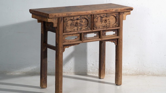 Consolle antica in pino con due cassetti – Cina, circa 1930 – Console (photo 3 of 40)