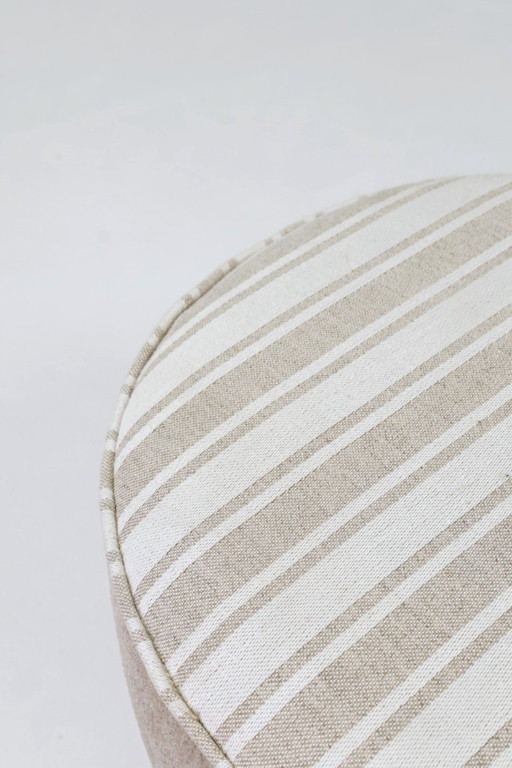 Vintage poef natuurlijke Lin stof beige witte strepen