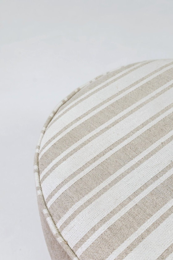 Image 1 of Vintage pouf stool natural Lin fabric beige white stripes 