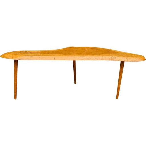 Tavolino da caffè vintage a forma libera in legno massello, Francia 1960