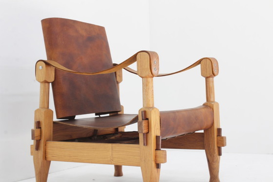 Image 1 of Vintage brutalist leren safari fauteuil 1960s