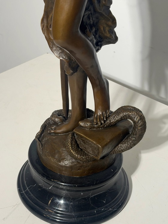 Large Bronze Lady Justice Statue on Marble Base – Signed “Mayer” – 100 cm – Sculpture (photo 5 of 10)
