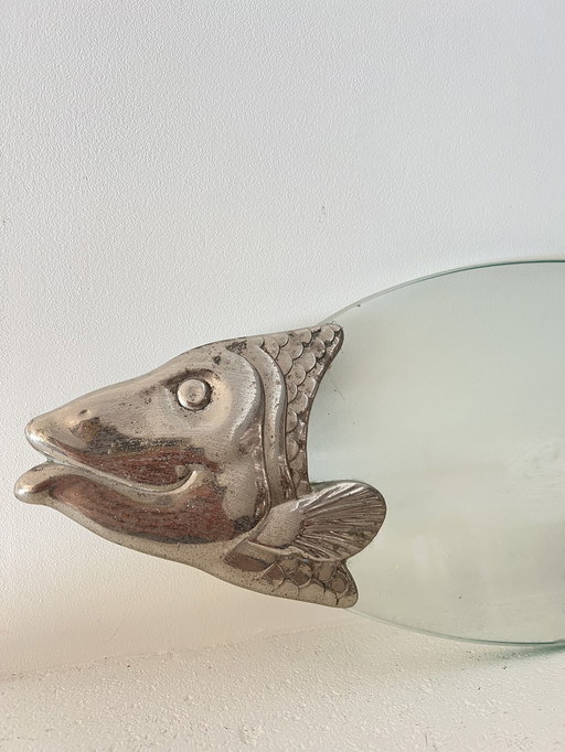 Vintage Silver Plated Glass Fish Serving Dish - Fish Shape