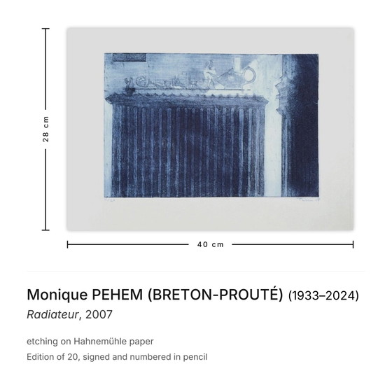 Monique PEHEM (BRETON-PROOUTÉ) Gesigneerde ets Radiateur 2007 – Litho's & Zeefdrukken, Paper (photo 3 of 5)