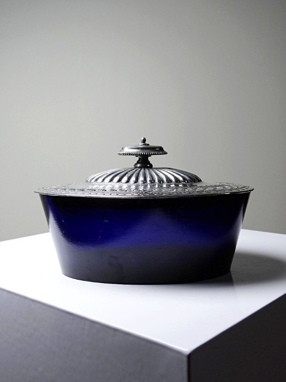Image 1 of Victorian bonbonnière, attributed to George T. & Co., cobalt glass and silver-plated metal, 19th century