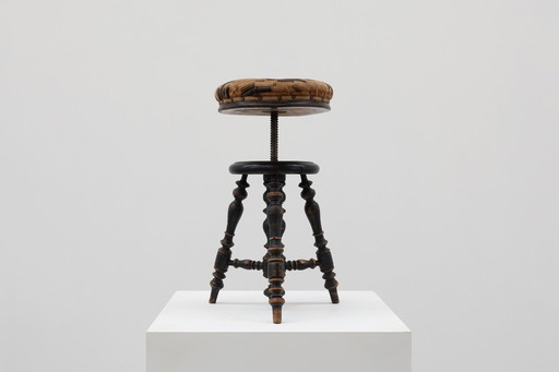 Verstellbarer Art-Deco-Klavierhocker mit Originalpolsterung, Frankreich 1920er Jahre