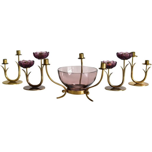 Chandelier vintage en laiton par Gunnar Ander pour Ystad Metall, Suède 1960