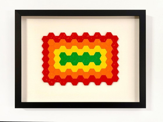 Image 1 of 3D Printed Rainbow Honeycomb Wall Art, Framed Geometric Decor