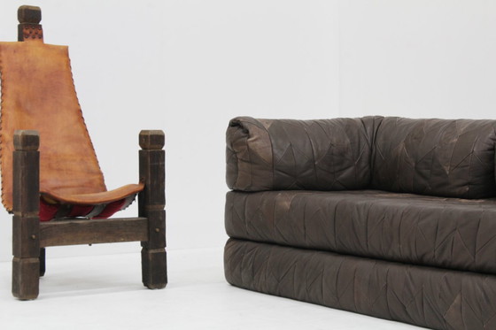 Image 1 of Vintage leren patchwork sofa  daybed jaren 70