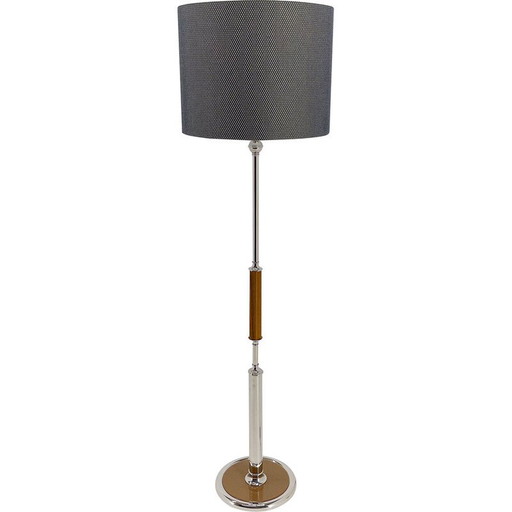 Vintage chrome and wood floor lamp, Czechoslovakia 1950
