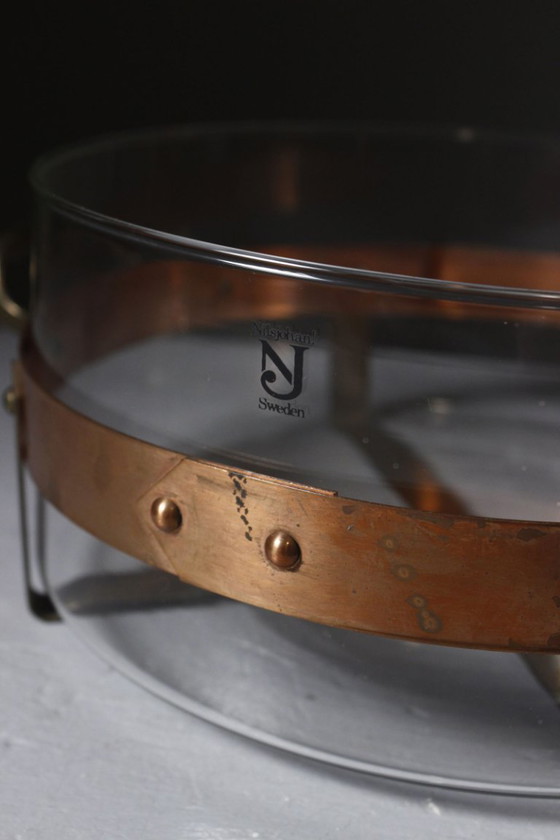 Nilsjohan Sweden - Grand Plat Four/Service Cuivre & Verre "Traktör" Design 1980s – Accessoires de table, Glass (photo 3 of 8)