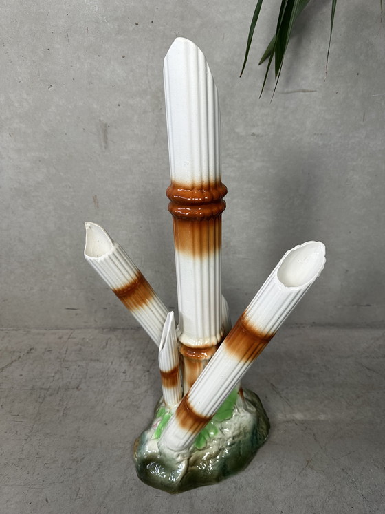 Image 1 of Vintage 'faux bamboo' vase - Maufacture Imperiale et Royale de Nimy