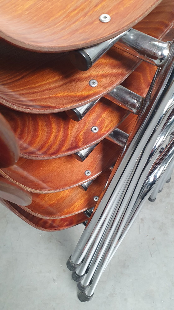 Image 1 of 6x Eromes Pagholz Industrieller stapelbarer Design-Stuhl