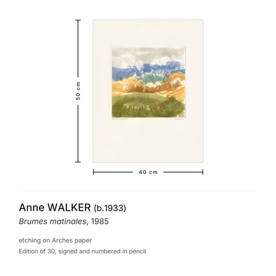 Anne Walker Gravure Signée Brumes Matinales 1985 – Lithographies et sérigraphies, Paper (photo 3 of 5)