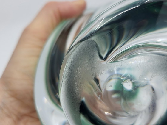 Image 1 of Val Saint Lambert vaso ovoidale in cristallo verde Belgio