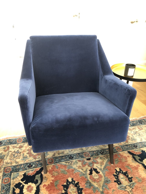 Image 1 of Set of 2 Blue Velvet Armchairs
