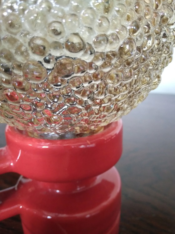 Image 1 of Space Age table lamp, red ceramic and bubble glass