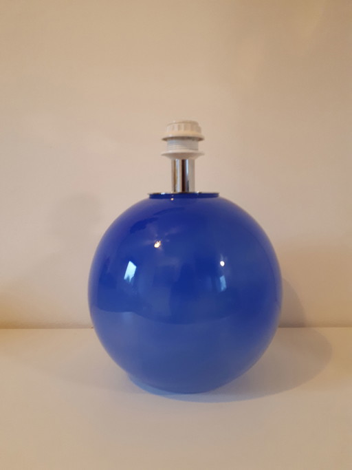 Vintage Lampensockel aus blauem Glas aus den 70er Jahren