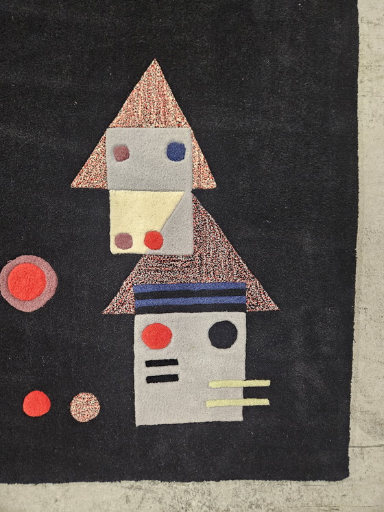 Image 1 of Tapis moderne en laine noire, noué à la main, motif abstrait géométrique, 246 x 340 cm