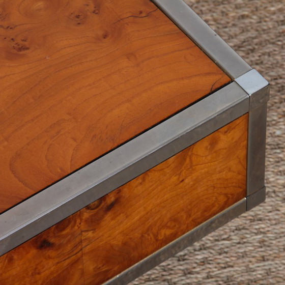 Image 1 of Square coffee table in burl wood in the style of Willy Rizzo, 1970