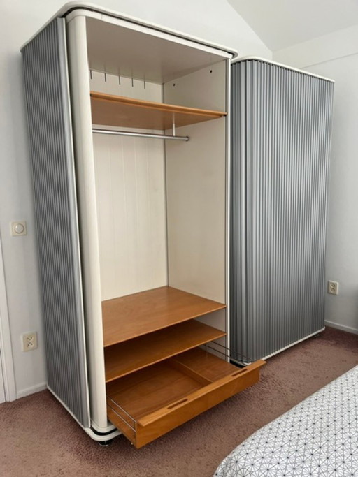 Twee Auping AXXA kasten, Alpine wit, deurkleur zilvergrijs, inclusief lades, schappen en roedes – kledingkasten, Wood, Metal