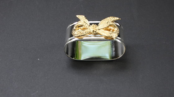 Image 1 of Ronds de serviette, lot de 12, en métal argenté avec nœud doré, style vintage