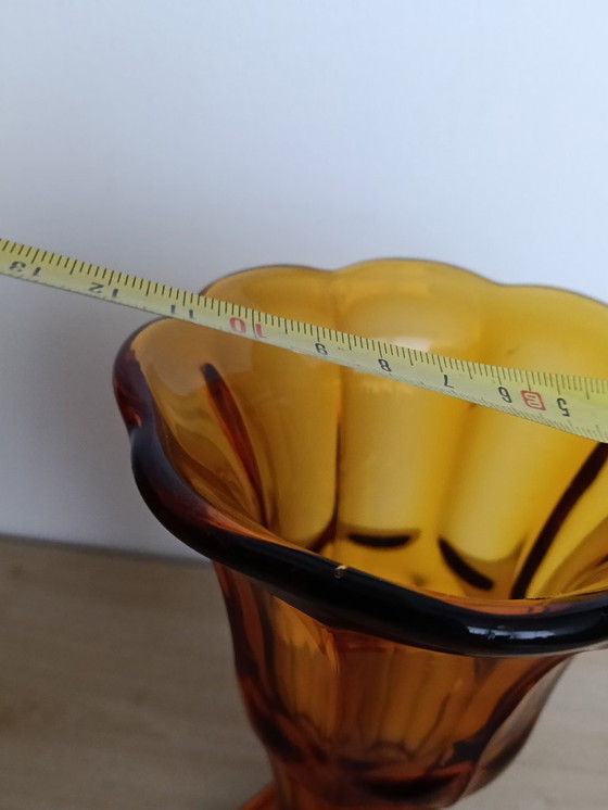 Image 1 of Amber color pressed glass art deco model vase