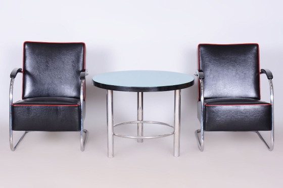 Paar gerestaureerde Bauhaus Fn21 fauteuils, van Mücke-Melder, leer, Tsjechisch, jaren dertig – Leather, Metal (photo 4 of 16)