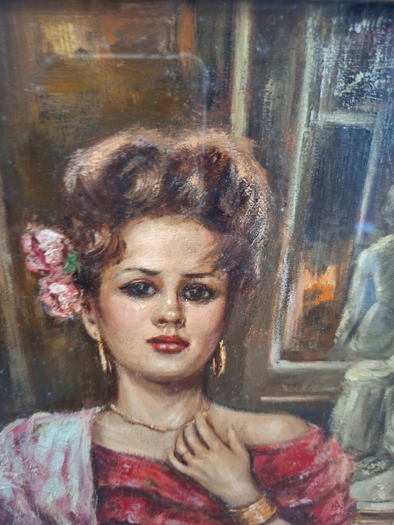 Image 1 of Splendide tableau de Franco Rispoli, école napolitaine, portrait de femme