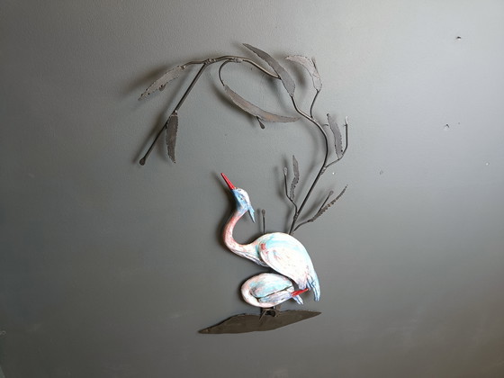 Image 1 of Grande scultura da parete in ceramica raffigurante un airone o una gru, anni '70