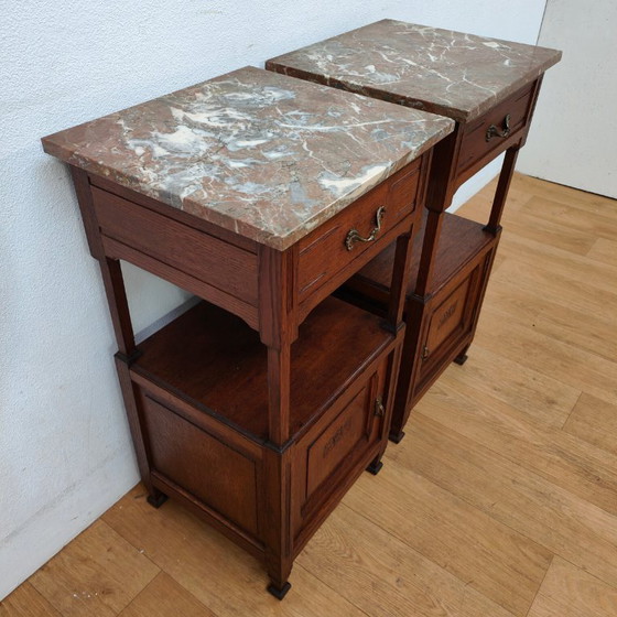 Image 1 of Set di comodini antichi vintage con piano in marmo