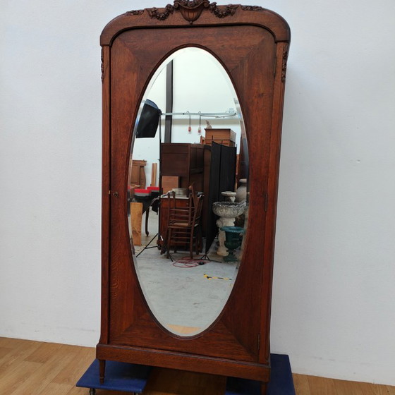 Image 1 of Antieke Vintage kledingkast garderobekast spiegelkast demontabel