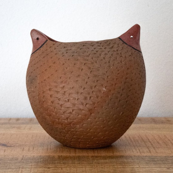 Image 1 of Abstract Terracotta Owl Vase