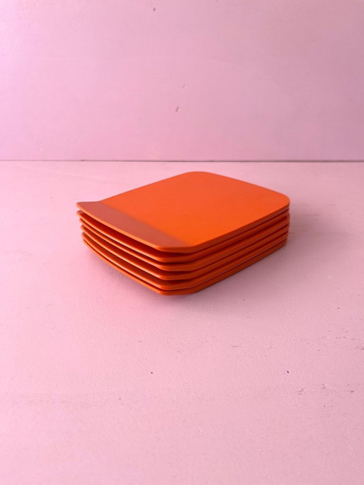 Rosti Mepal plates, 6x orange midcentury vintage boards, 70s postmodern, Denmark dinnerware