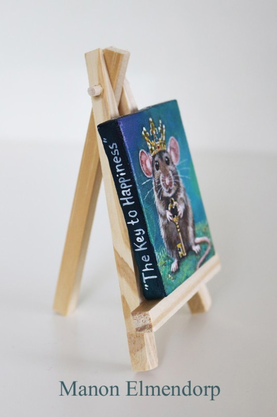 Image 1 of Hand-painted Mouse Painting: The Key to Happiness