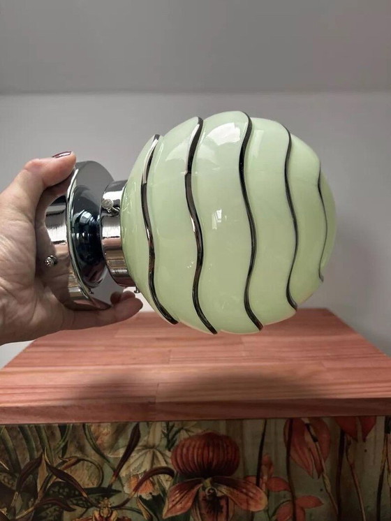 Image 1 of Vintage Pastel Globe Chrome Wall Sconce