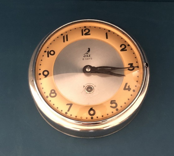 Image 1 of Vintage JAZ “TAMPIC” wandklok – Frans design uit de jaren 50 (mid-century) – Mechanisch uurwerk met 8 dagen gangreserve