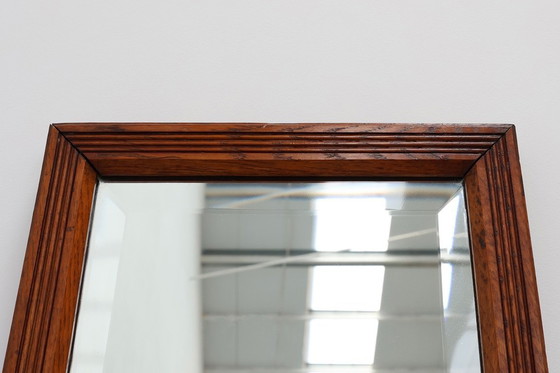 Image 1 of French art deco mirror with carved oak frame, ca. 1930s