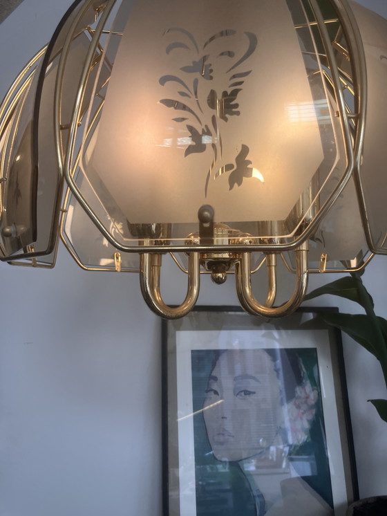 Image 1 of Suspension vintage Hollywood Regency en laiton doré