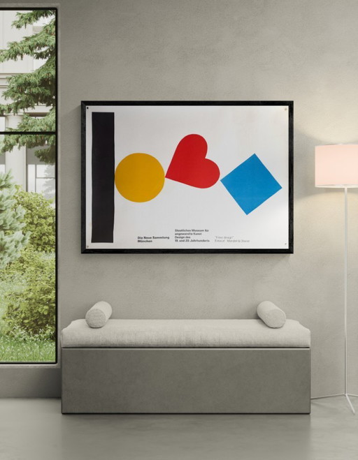 💙 Ik hou van design – 1991 – Originele vintage A0-poster door Pierre Mendell / Die Neue Sammlung | Zeefdruk | 84,1 × 118,9 cm  