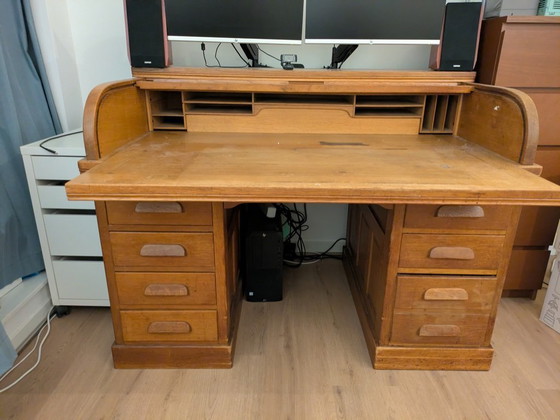 Image 1 of Antique oak wood Art Deco shutter desk
