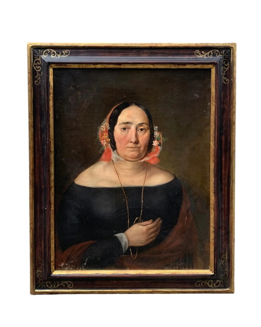 Portrait de dame, huile sur toile du 19e siècle