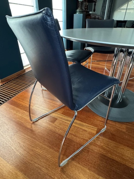 Image 1 of Set di 6 sedie a sospensione in pelle PASTOE, Topazio, Blu Notte