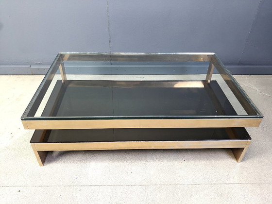 Image 1 of Table basse vintage à deux niveaux en belgochrom 23 carats, années 1970