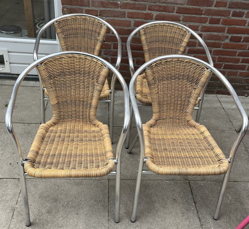 Set of 4 rattan aluminum chairs