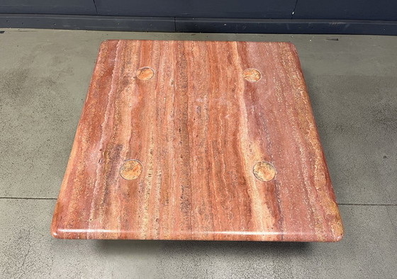 Image 1 of Angelo Mangiarotti red travertine Coffee Table for Up&Up, Italy