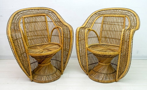 Pair of Mid-Century Modern Wicker Emmanuelle Armchairs from Kok Maison, 1970s