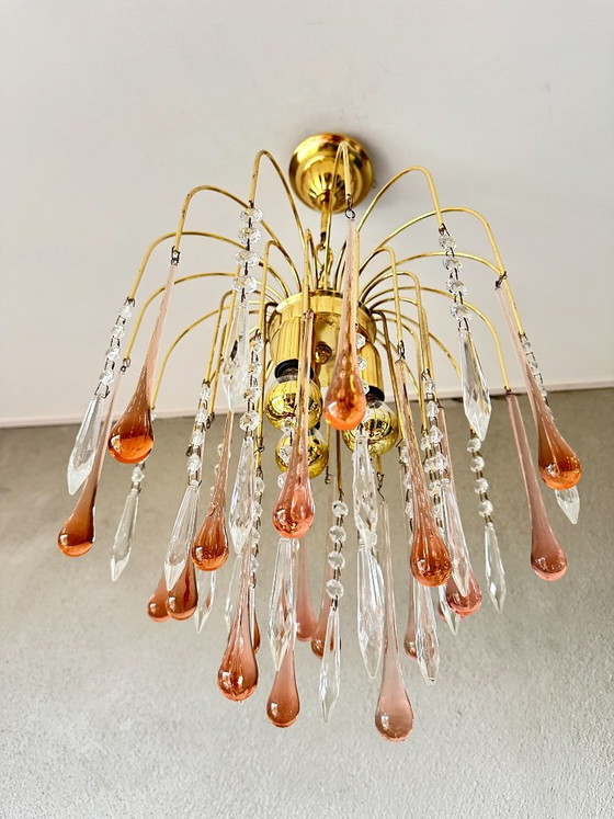 Lustre vintage rose en forme de goutte – Glass, Metal (photo 3 of 10)