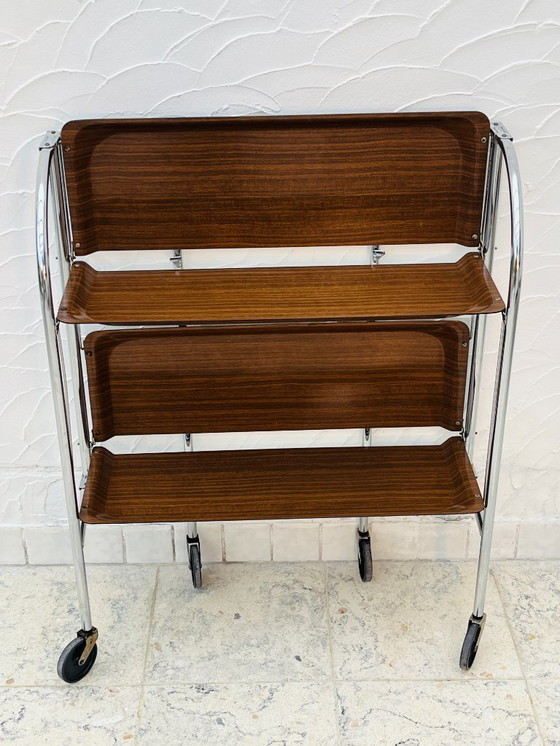 Image 1 of Carrello di servizio pieghevole vintage in cromo e laminato