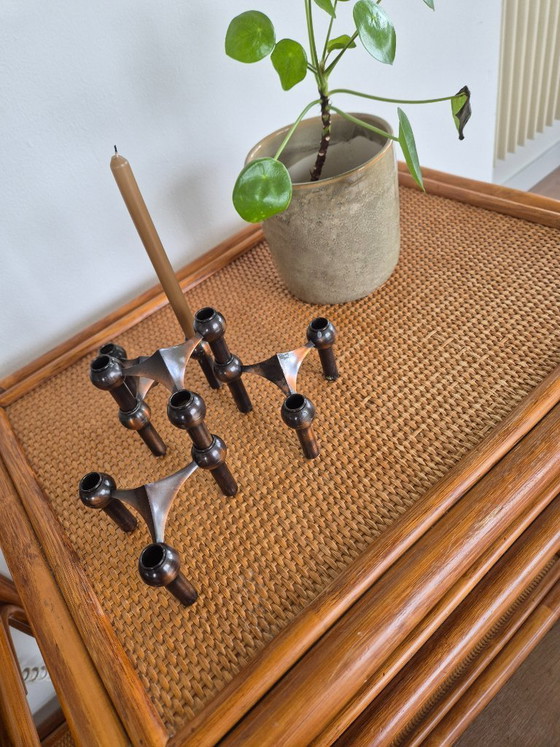 Image 1 of 2 scaffali/tavoli vintage in bambù/rattan